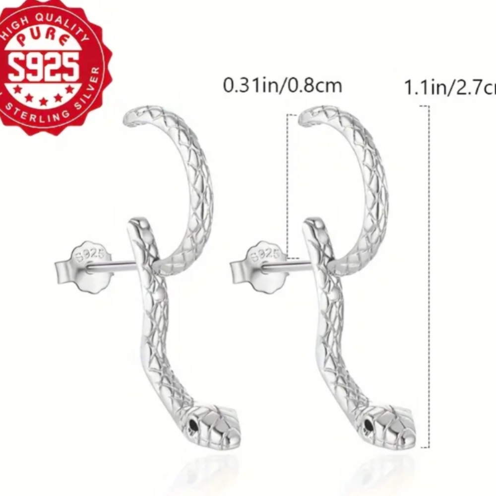 Silver Spiral Snake Ear Climber Earrings NWT - Picture 3 of 3
